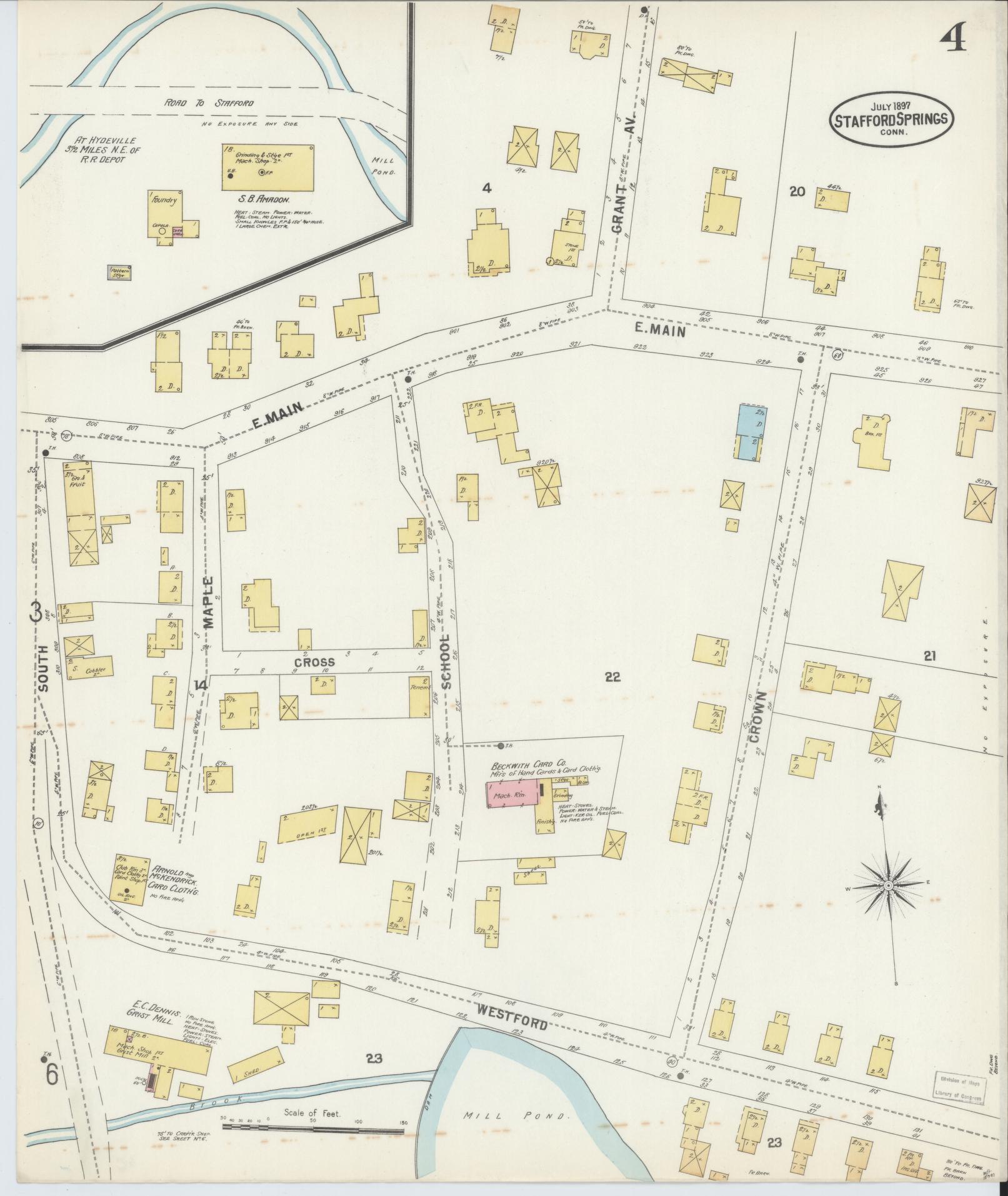 Sanborn Fire Insurance Map from Stafford Springs, Tolland County, Connecticut (1897), Sheet #0004 - Complete Map Set gallery image, historic Sanborn map, vintage wall art, Connecticut Connecticut