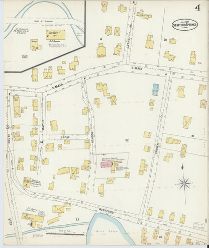 Sanborn Fire Insurance Map from Stafford Springs, Tolland County, Connecticut (1897), Sheet #0004 - Complete Map Set gallery image, historic Sanborn map, vintage wall art, Connecticut Connecticut