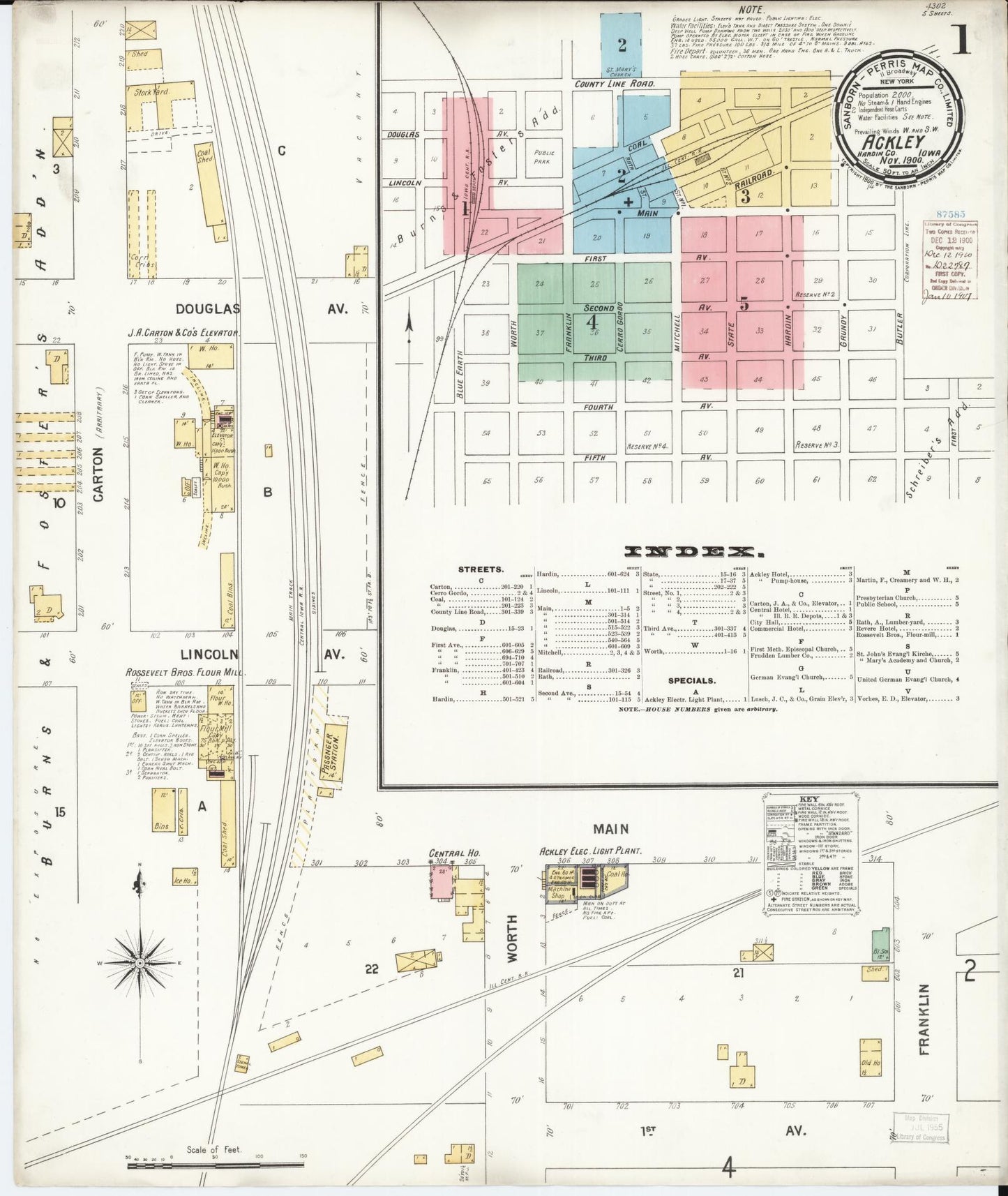 Sanborn Fire Insurance Map from Ackley, Hardin and Franklin Counties, Iowa (1900), Sheet #0001 - Historic Sanborn Fire Insurance Map Print