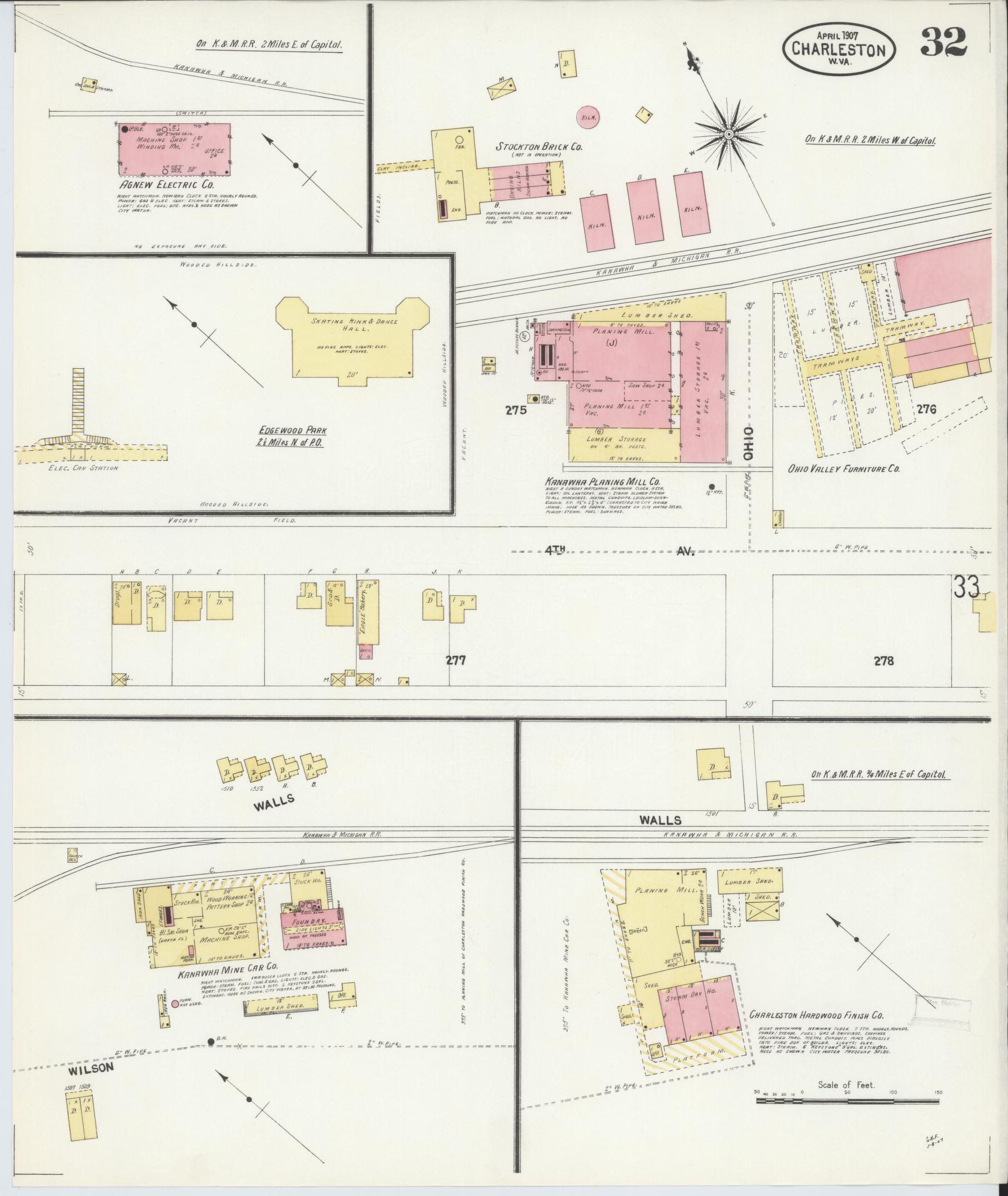 Sanborn Fire Insurance Map from Charleston, Kanawha County, West Virginia (1907), Sheet #0032 - Complete Map Set gallery image, historic Sanborn map, vintage wall art, West Virginia West Virginia
