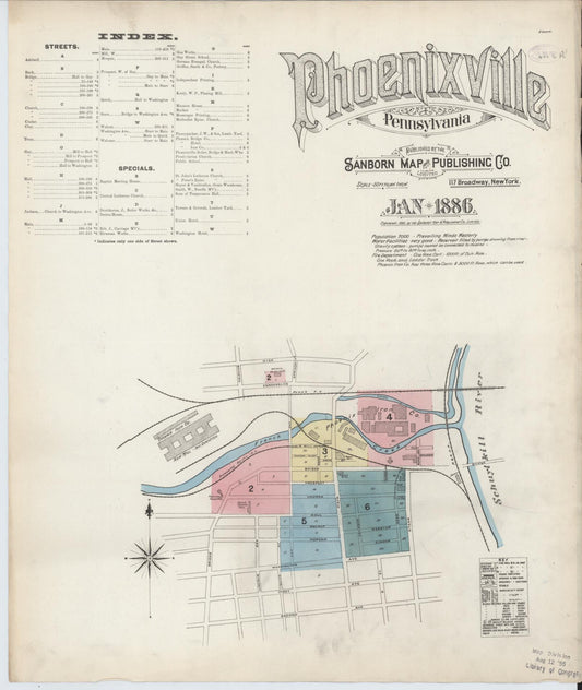Sanborn Fire Insurance Map from Phoenixville, Chester County, Pennsylvania (1886), Sheet #0001 - Historic Sanborn Fire Insurance Map Print, vintage old map wall art, antique decor, genealogy gift, Pennsylvania Pennsylvania map