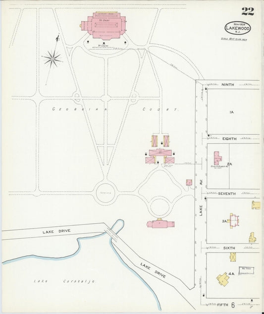 Sanborn Fire Insurance Map from Lakewood, Ocean County, New Jersey (1909), Sheet #0022 - Historic Sanborn Fire Insurance Map Print, vintage old map wall art, antique decor, genealogy gift, New Jersey New Jersey map