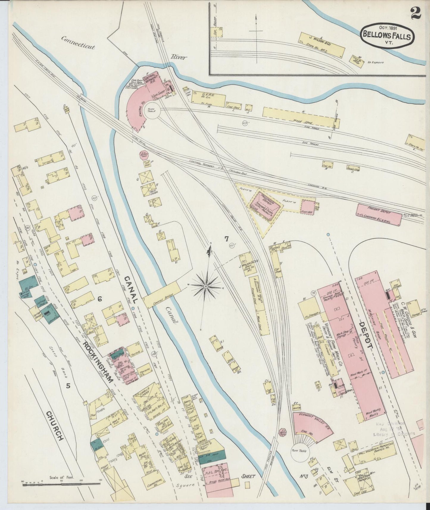 Sanborn Fire Insurance Map from Bellows Falls, Windham County, Vermont (1891), Sheet #0002 - Complete Map Set gallery image, historic Sanborn map, vintage wall art, Vermont Vermont