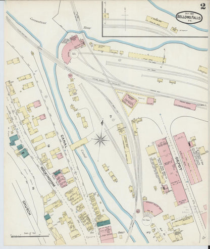 Sanborn Fire Insurance Map from Bellows Falls, Windham County, Vermont (1891), Sheet #0002 - Complete Map Set gallery image, historic Sanborn map, vintage wall art, Vermont Vermont