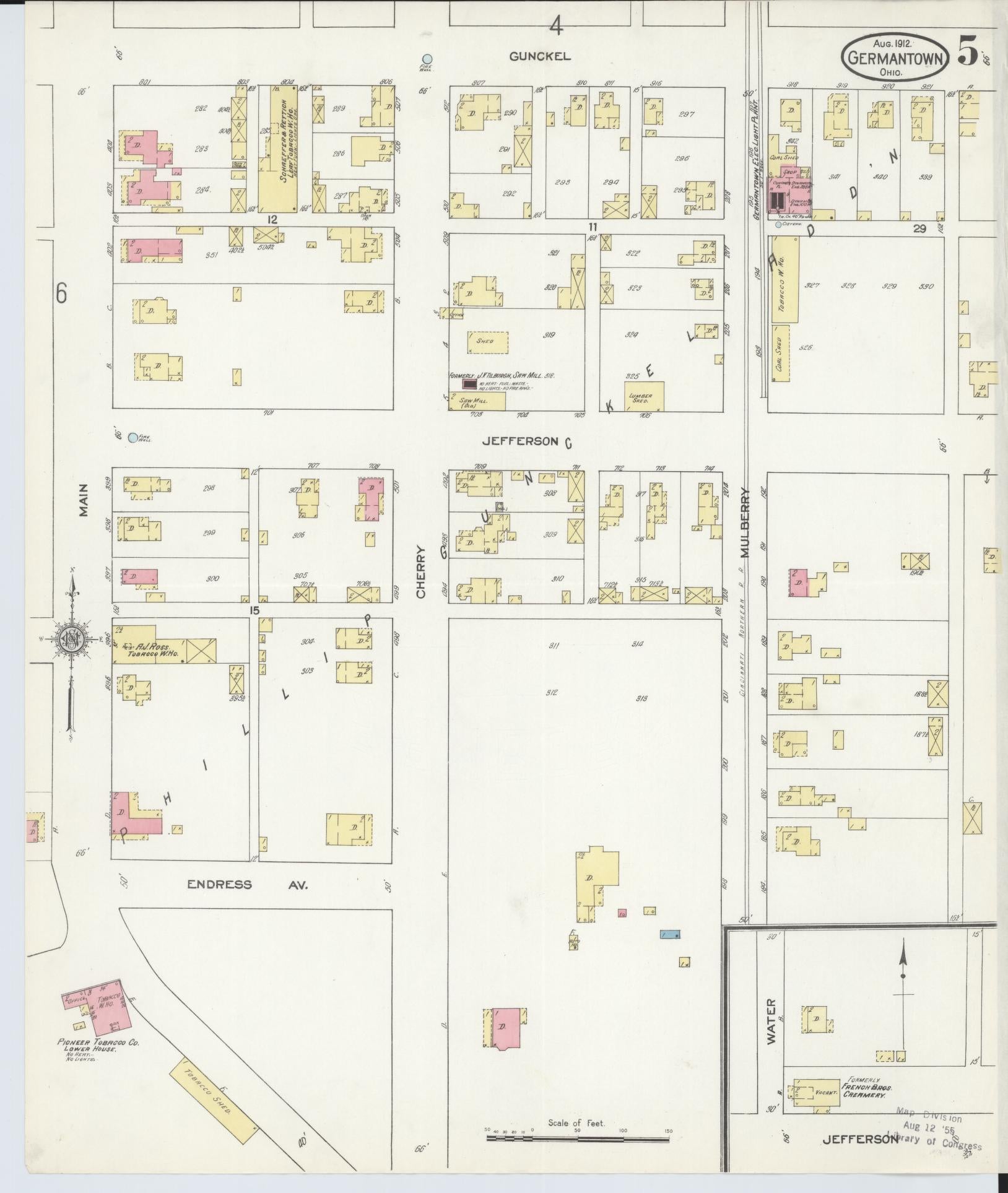 Sanborn Fire Insurance Map from Germantown, Montgomery County, Ohio (1912), Sheet #0005 - Historic Sanborn Fire Insurance Map Print, vintage old map wall art, antique decor, genealogy gift, Ohio Ohio map