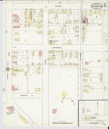 Sanborn Fire Insurance Map from Germantown, Montgomery County, Ohio (1912), Sheet #0005 - Historic Sanborn Fire Insurance Map Print, vintage old map wall art, antique decor, genealogy gift, Ohio Ohio map