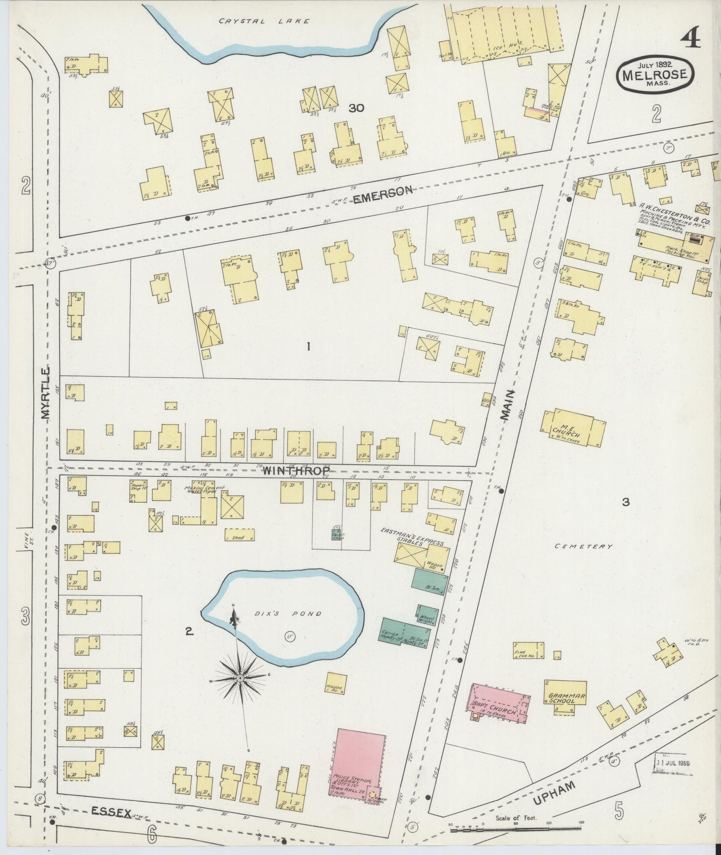 Sanborn Fire Insurance Map from Melrose, Middlesex County, Massachusetts (1892), Sheet #0004 - Complete Map Set gallery image, historic Sanborn map, vintage wall art, Massachusetts Massachusetts