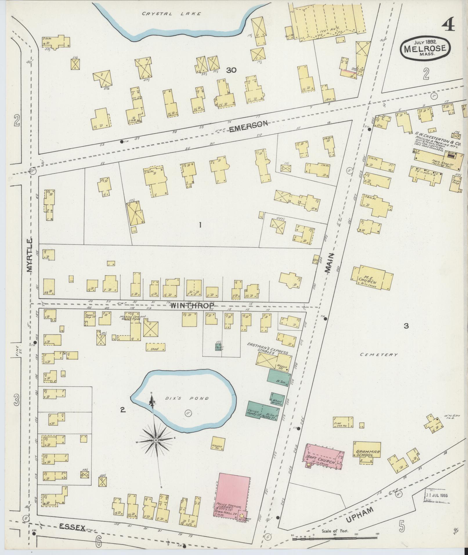 Sanborn Fire Insurance Map from Melrose, Middlesex County, Massachusetts (1892), Sheet #0004 - Complete Map Set gallery image, historic Sanborn map, vintage wall art, Massachusetts Massachusetts