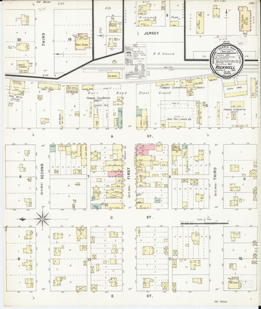 Sanborn Fire Insurance Map from Rockwell, Cerro Gordo County, Iowa (1896), Sheet #0001 - Historic Sanborn Fire Insurance Map Print, vintage old map wall art