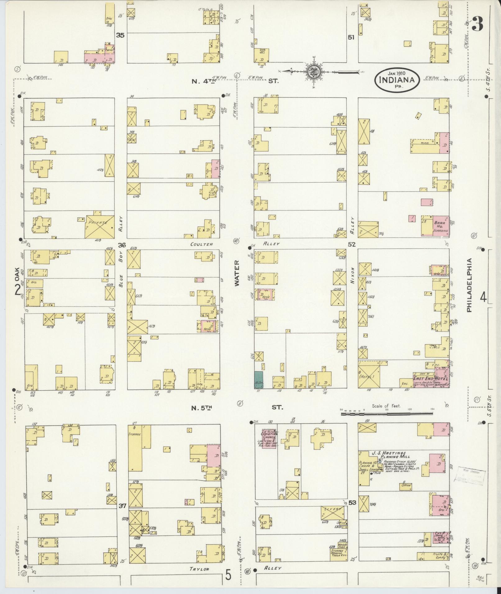 Sanborn Fire Insurance Map from Indiana, Indiana County, Pennsylvania (1910), Sheet #0003 - Historic Sanborn Fire Insurance Map Print, vintage old map wall art, antique decor, genealogy gift, Sanborn Fire Insurance Map from Indiana Indiana map