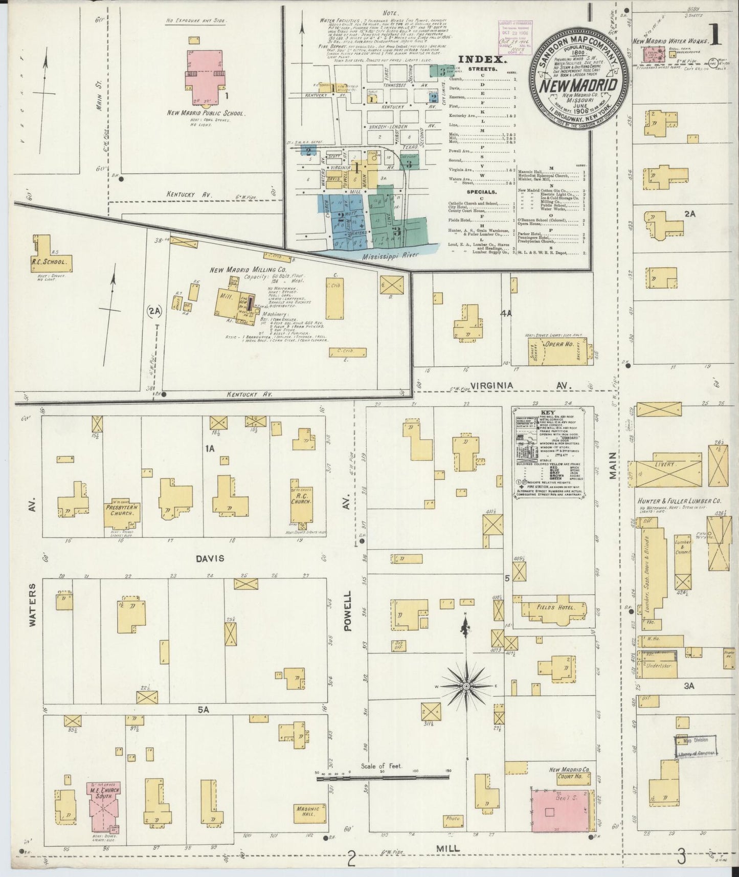 Sanborn Fire Insurance Map from New Madrid, New Madrid County, Missouri (1906), Sheet #0001 - Historic Sanborn Fire Insurance Map Print, vintage old map wall art, antique decor, genealogy gift, Missouri Missouri map