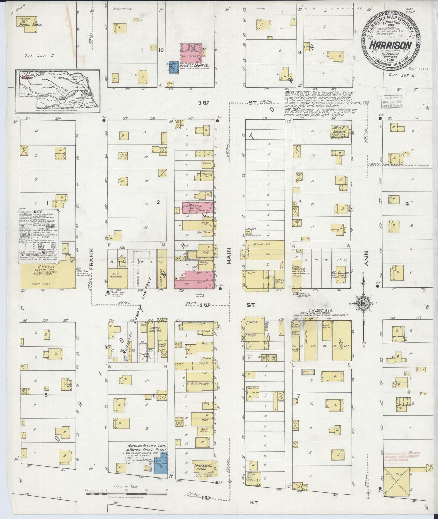 Sanborn Fire Insurance Map from Harrison, Sioux County, Nebraska (1918), Sheet #0001 - Historic Sanborn Fire Insurance Map Print, vintage old map wall art, antique decor, genealogy gift, Nebraska Nebraska map