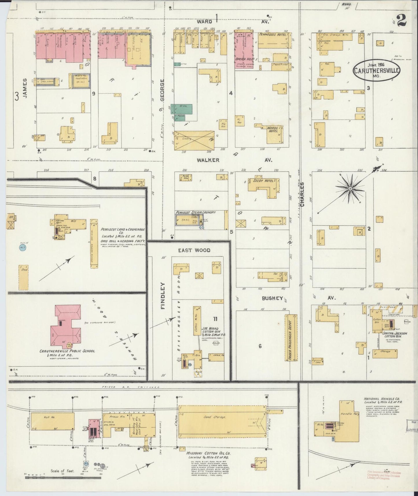 Sanborn Fire Insurance Map from Caruthersville, Pemiscot County, Missouri (1906), Sheet #0002 - Historic Sanborn Fire Insurance Map Print, vintage old map wall art, antique decor, genealogy gift, Missouri Missouri map