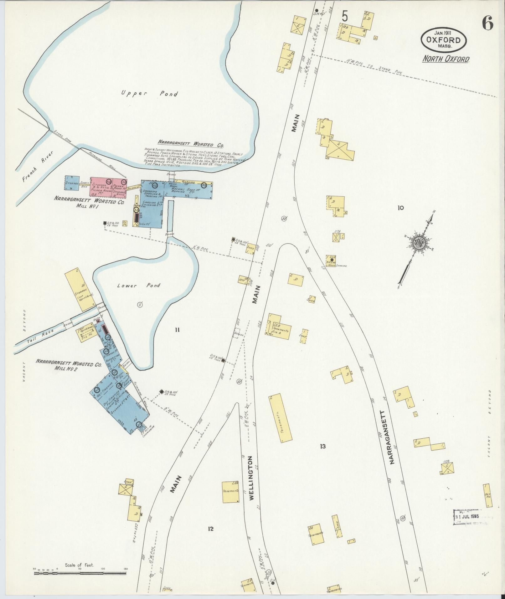Sanborn Fire Insurance Map from Oxford, Worcester County, Massachusetts (1911), Sheet #0006 - Complete Map Set gallery image, historic Sanborn map, vintage wall art, Massachusetts Massachusetts