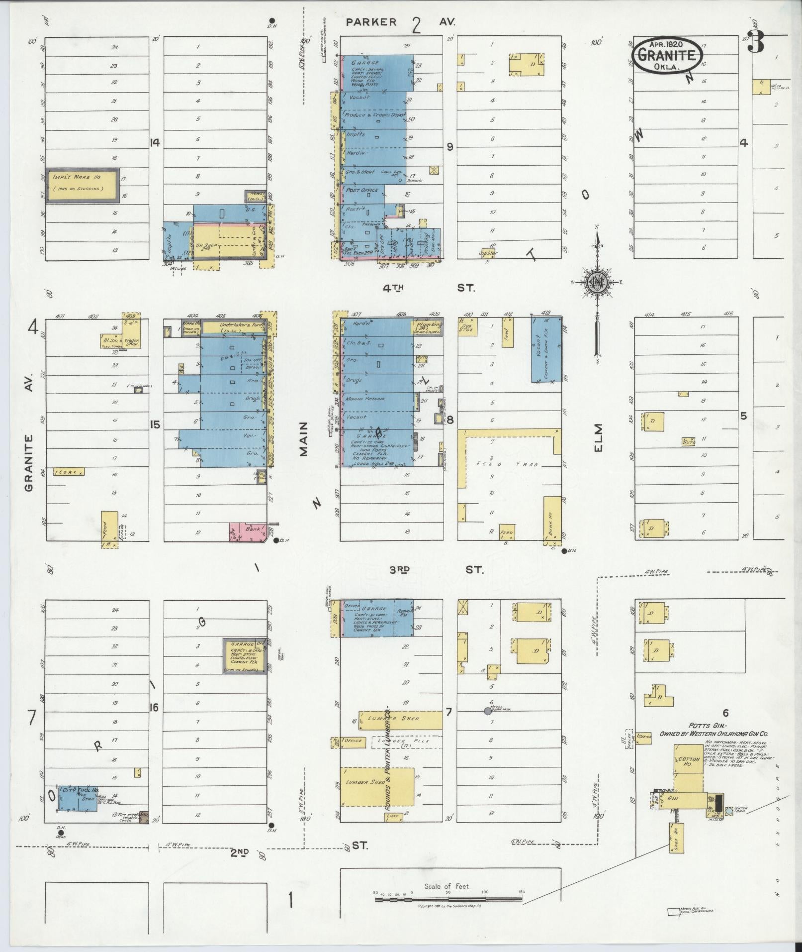 Sanborn Fire Insurance Map from Granite, Greer County, Oklahoma (1920), Sheet #0003 - Historic Sanborn Fire Insurance Map Print, vintage old map wall art, antique decor, genealogy gift, Oklahoma Oklahoma map
