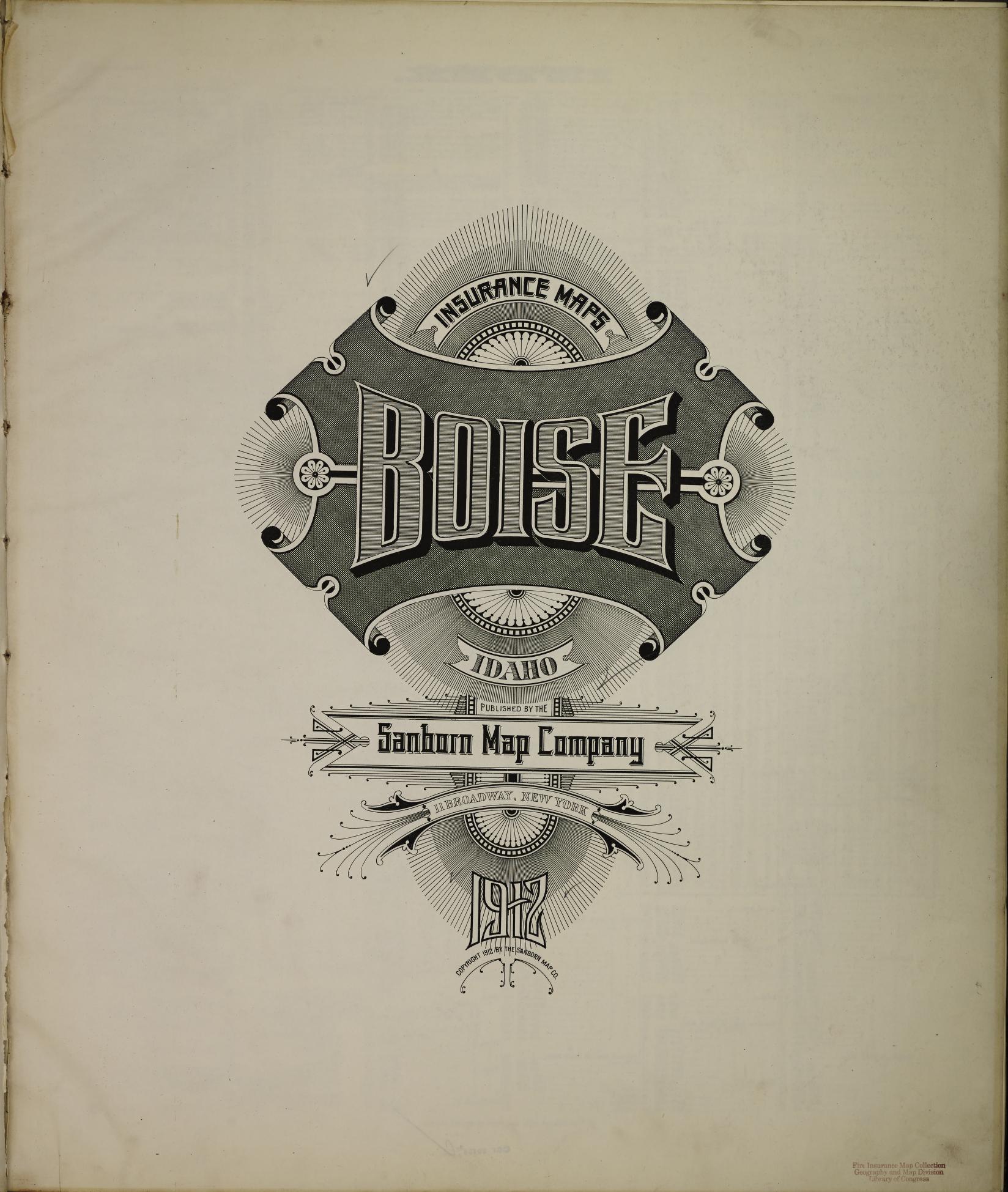 Sanborn Fire Insurance Map from Boise, Ada County, Idaho (1912), Sheet #0001 - Historic Sanborn Fire Insurance Map Print, vintage old map wall art, antique decor, genealogy gift, Idaho Idaho map