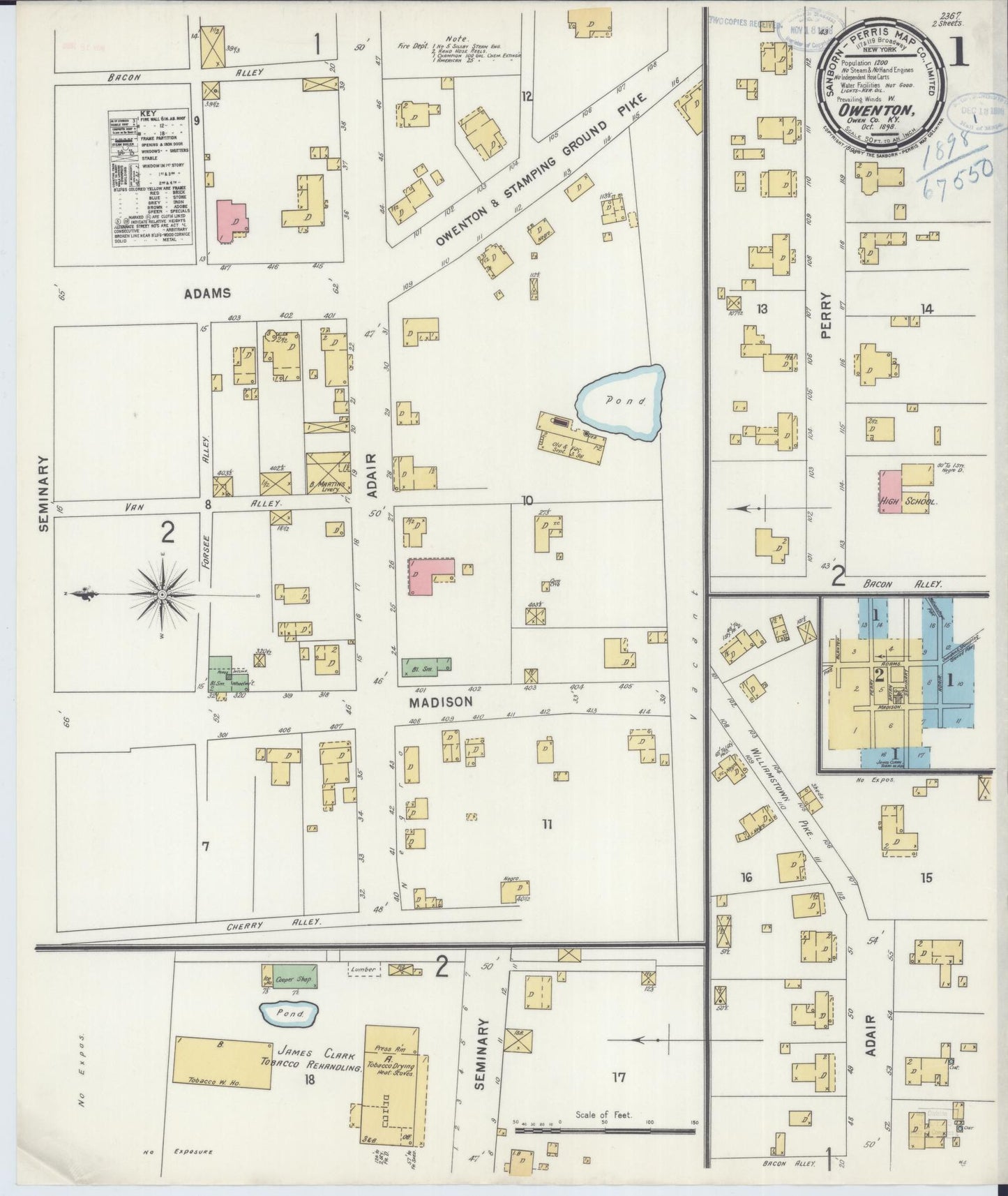 Sanborn Fire Insurance Map from Owenton, Owen County, Kentucky (1898), Sheet #0001 - Complete Map Set gallery image, historic Sanborn map, vintage wall art, Kentucky Kentucky