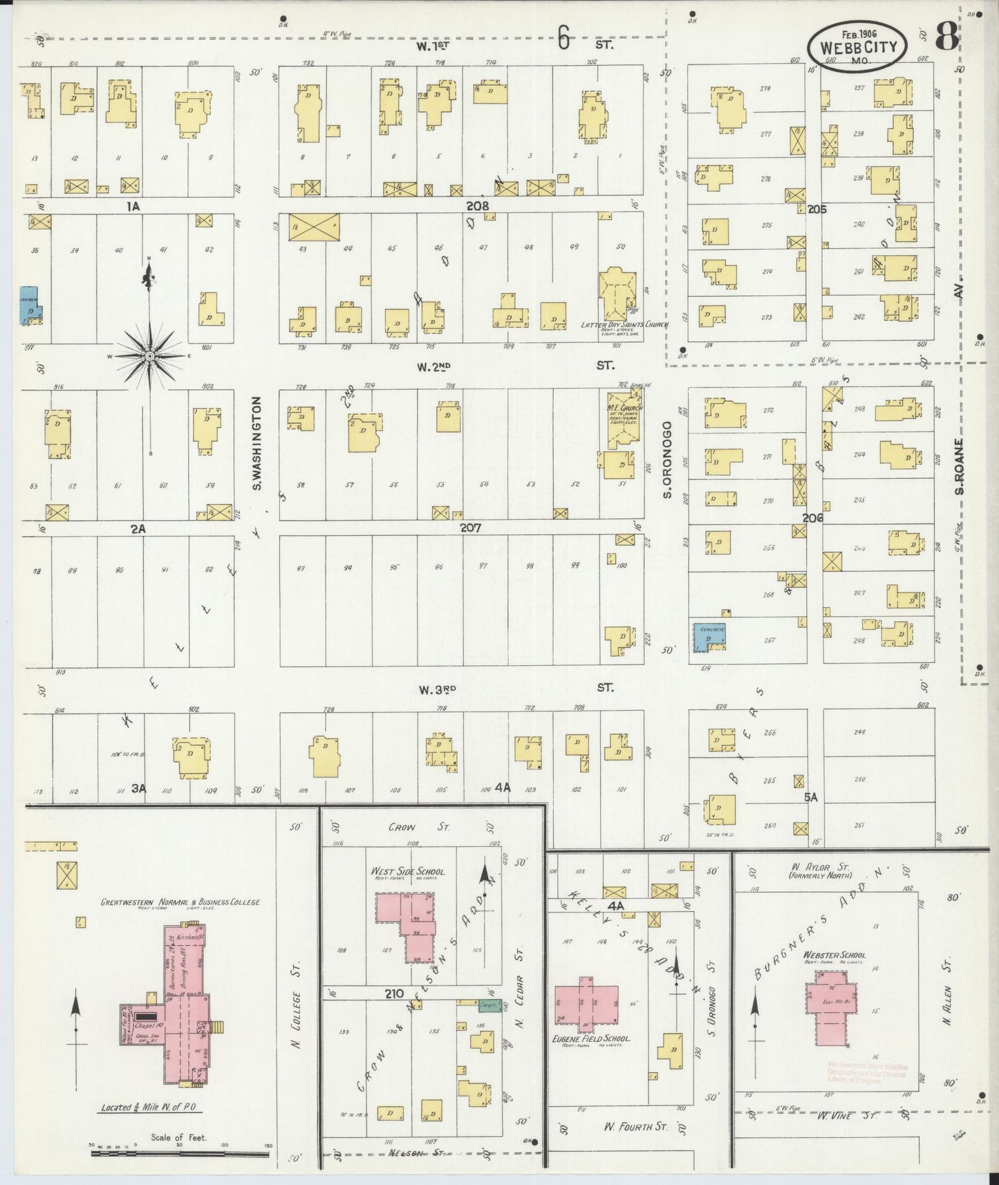 Sanborn Fire Insurance Map from Webb City, Jasper County, Missouri (1906), Sheet #0008 - Complete Map Set gallery image, historic Sanborn map, vintage wall art, Missouri Missouri