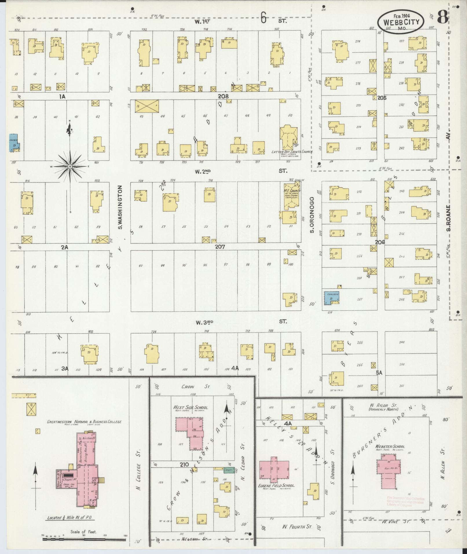 Sanborn Fire Insurance Map from Webb City, Jasper County, Missouri (1906), Sheet #0008 - Complete Map Set gallery image, historic Sanborn map, vintage wall art, Missouri Missouri