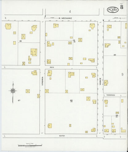 Sanborn Fire Insurance Map from Plano, Collin County, Texas (1921), Sheet #0008 - Historic Sanborn Fire Insurance Map Print, vintage old map wall art, antique decor, genealogy gift, Texas Texas map