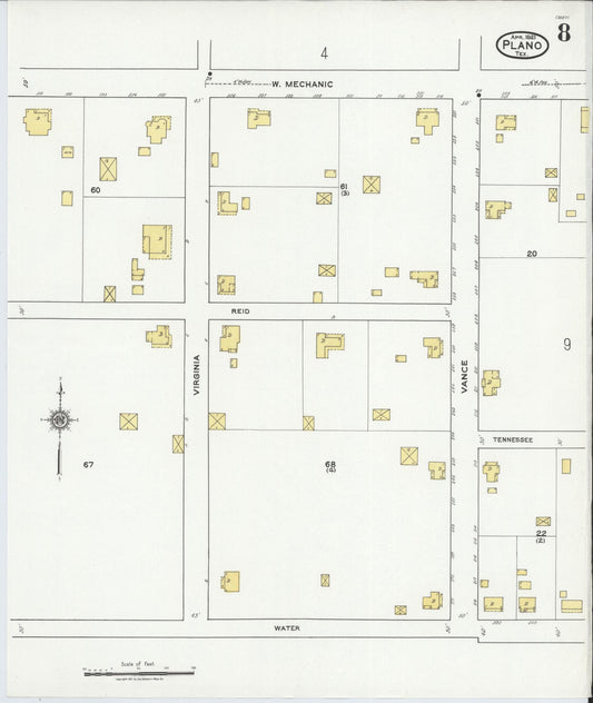 Sanborn Fire Insurance Map from Plano, Collin County, Texas (1921), Sheet #0008 - Historic Sanborn Fire Insurance Map Print, vintage old map wall art, antique decor, genealogy gift, Texas Texas map
