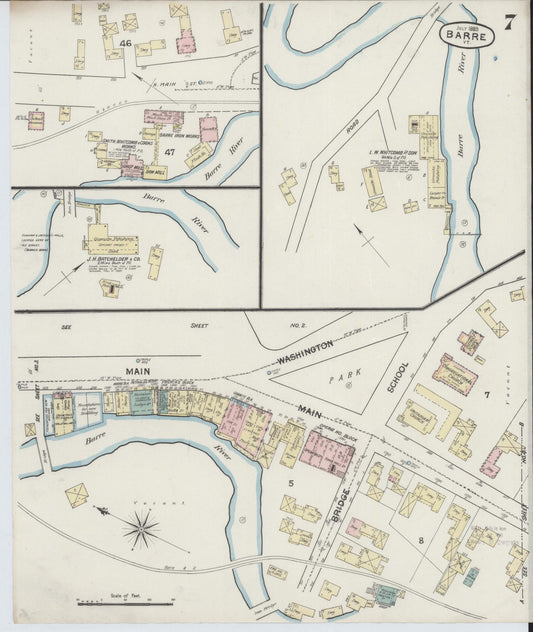 Sanborn Fire Insurance Map from Barre, Washington County, Vermont (1889), Sheet #0007 - Historic Sanborn Fire Insurance Map Print, vintage old map wall art, antique decor, genealogy gift, Vermont Vermont map