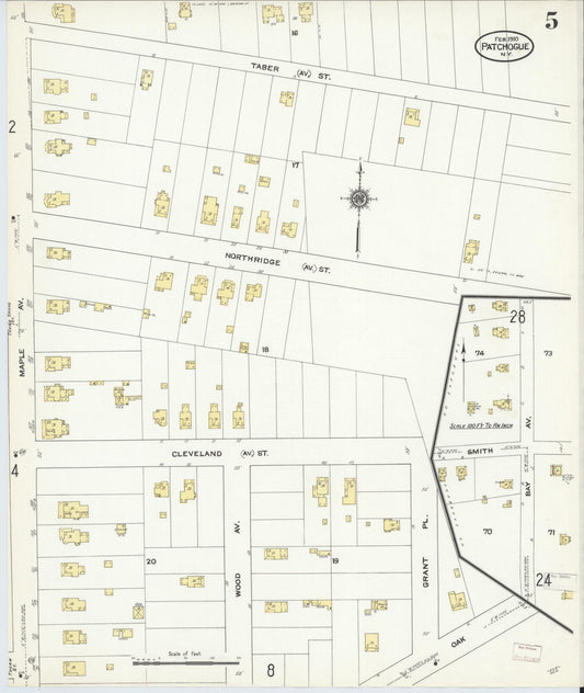 Sanborn Fire Insurance Map from Patchogue, Suffolk County, New York (1910), Sheet #0005 - Historic Sanborn Fire Insurance Map Print, vintage old map wall art, antique decor, genealogy gift, New York New York map
