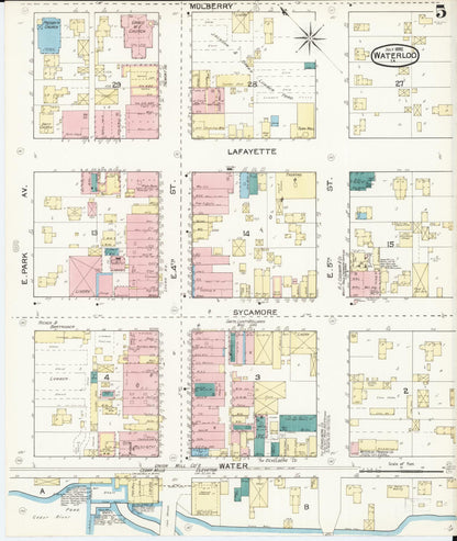 Sanborn Fire Insurance Map from Waterloo, Black Hawk County, Iowa (1892), Sheet #0005 - Historic Sanborn Fire Insurance Map Print, vintage old map wall art