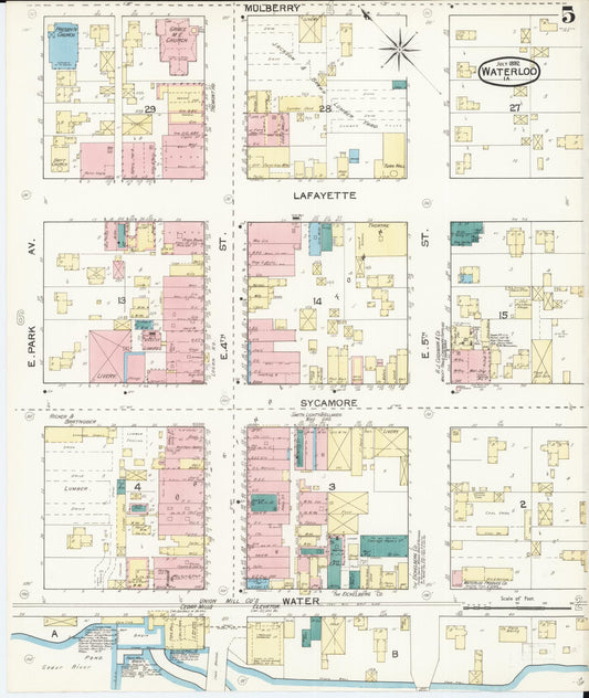 Sanborn Fire Insurance Map from Waterloo, Black Hawk County, Iowa (1892), Sheet #0005 - Historic Sanborn Fire Insurance Map Print, vintage old map wall art