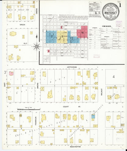 Sanborn Fire Insurance Map from Winterset, Madison County, Iowa (1907), Sheet #0001 - Historic Sanborn Fire Insurance Map Print, vintage old map wall art