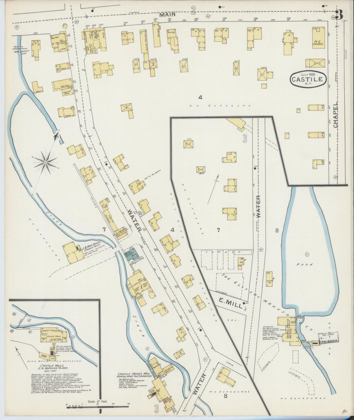 Sanborn Fire Insurance Map from Castile, Wyoming County, New York (1893), Sheet #0003 - Historic Sanborn Fire Insurance Map Print, vintage old map wall art, antique decor, genealogy gift, Castile Wyoming map