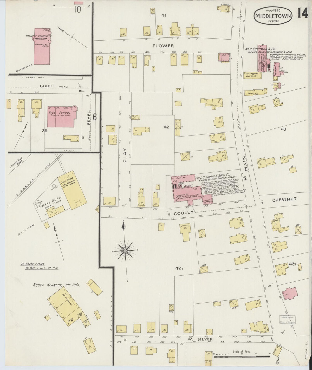 Sanborn Fire Insurance Map from Middletown, Middlesex County, Connecticut (1895), Sheet #0014 - Historic Sanborn Fire Insurance Map Print, vintage old map wall art, antique decor, genealogy gift, Connecticut Connecticut map