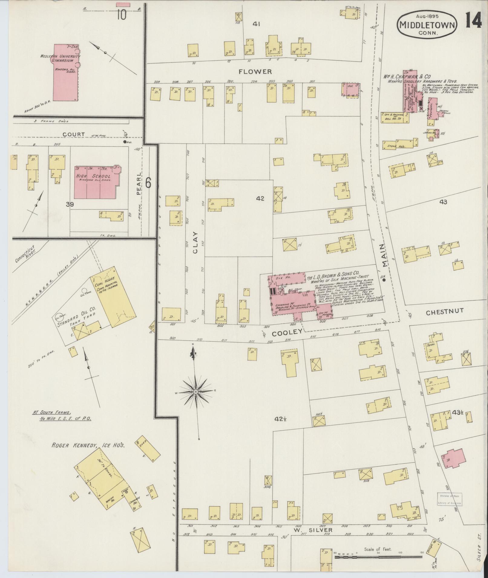Sanborn Fire Insurance Map from Middletown, Middlesex County, Connecticut (1895), Sheet #0014 - Historic Sanborn Fire Insurance Map Print, vintage old map wall art, antique decor, genealogy gift, Connecticut Connecticut map