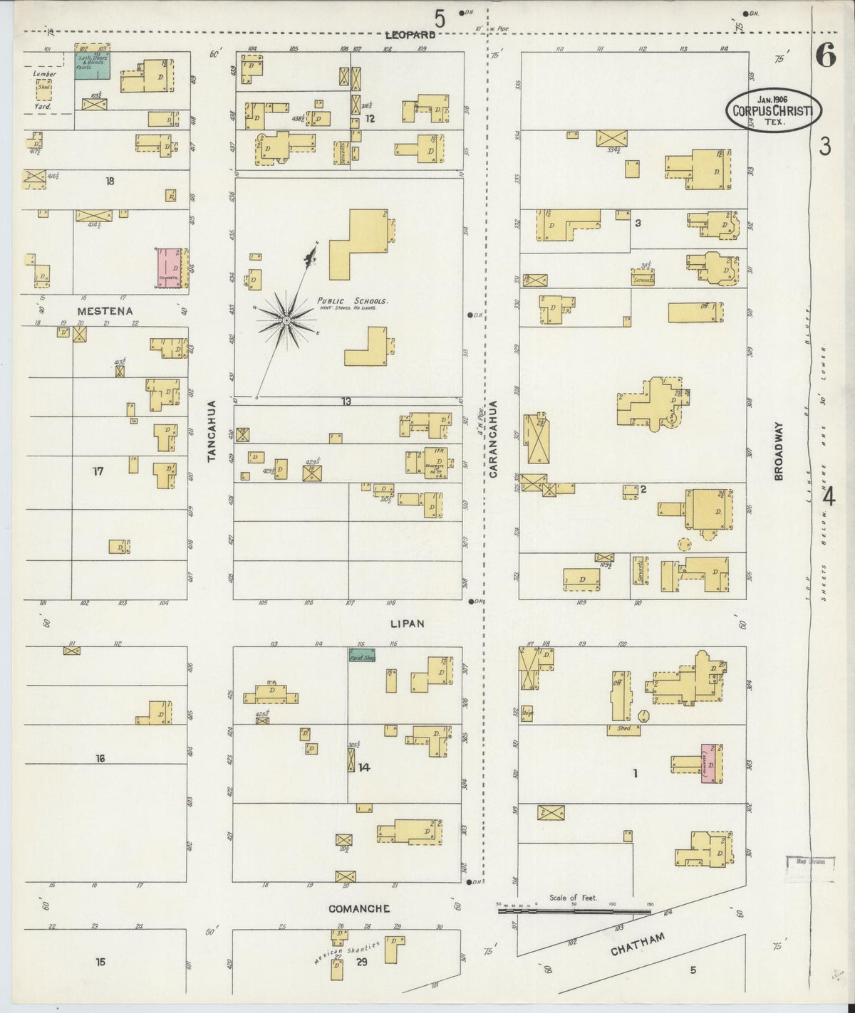 Sanborn Fire Insurance Map from Corpus Christi, Nueces County, Texas (1906), Sheet #0006 - Complete Map Set gallery image, historic Sanborn map, vintage wall art, Texas Texas