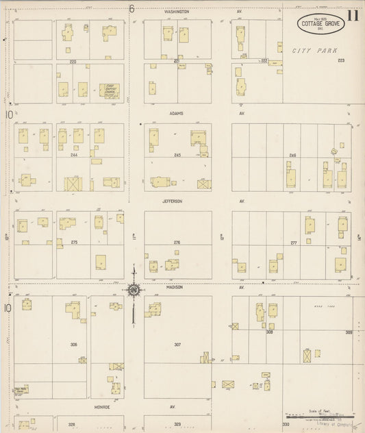 Sanborn Fire Insurance Map from Cottage Grove, Lane County, Oregon (1920), Sheet #0011 - Historic Sanborn Fire Insurance Map Print, vintage old map wall art, antique decor, genealogy gift, Oregon Oregon map