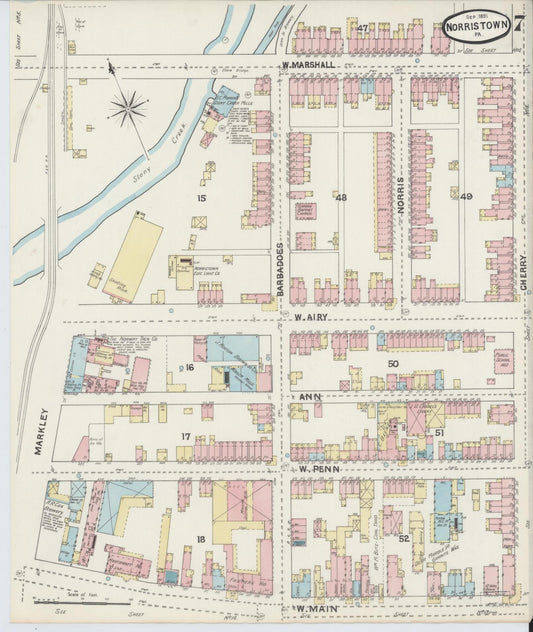 Sanborn Fire Insurance Map from Norristown, Montgomery County, Pennsylvania (1891), Sheet #0007 - Historic Sanborn Fire Insurance Map Print, vintage old map wall art, antique decor, genealogy gift, Pennsylvania Pennsylvania map