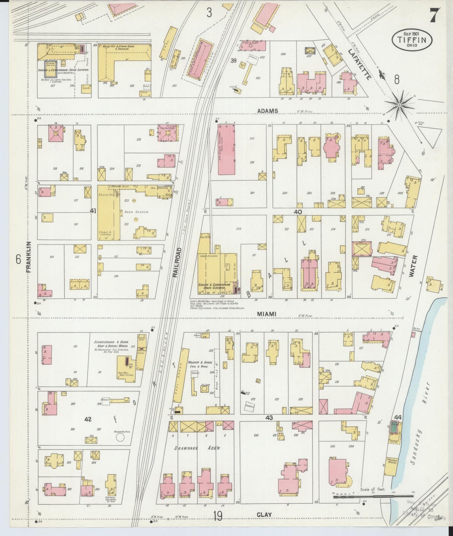 Sanborn Fire Insurance Map from Tiffin, Seneca County, Ohio (1901), Sheet #0007 - Historic Sanborn Fire Insurance Map Print, vintage old map wall art, antique decor, genealogy gift, Ohio Ohio map
