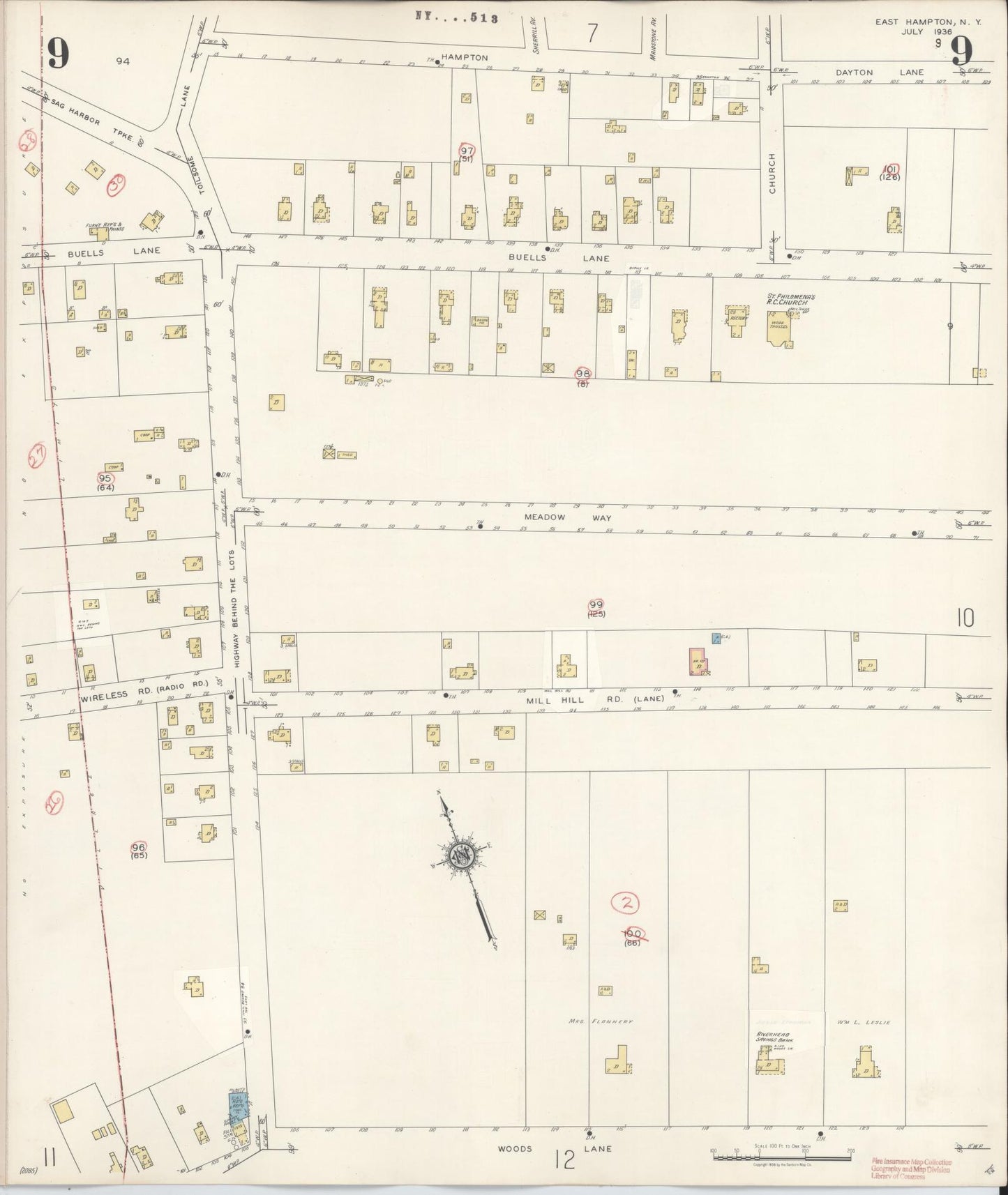 Sanborn Fire Insurance Map from Easthampton, Suffolk County, New York (1943), Sheet #0009 - Complete Map Set gallery image, historic Sanborn map, vintage wall art, New York New York