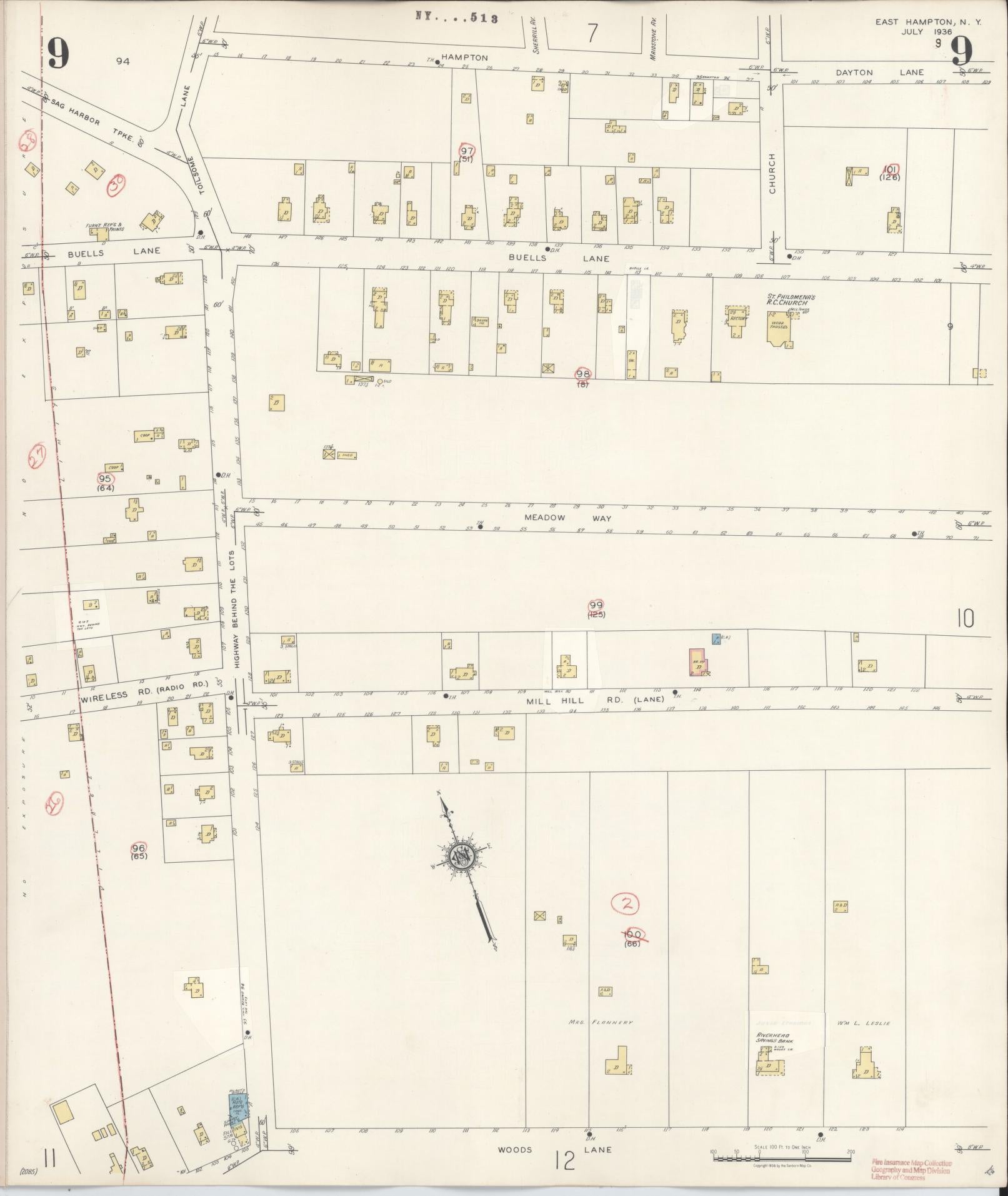 Sanborn Fire Insurance Map from Easthampton, Suffolk County, New York (1943), Sheet #0009 - Complete Map Set gallery image, historic Sanborn map, vintage wall art, New York New York