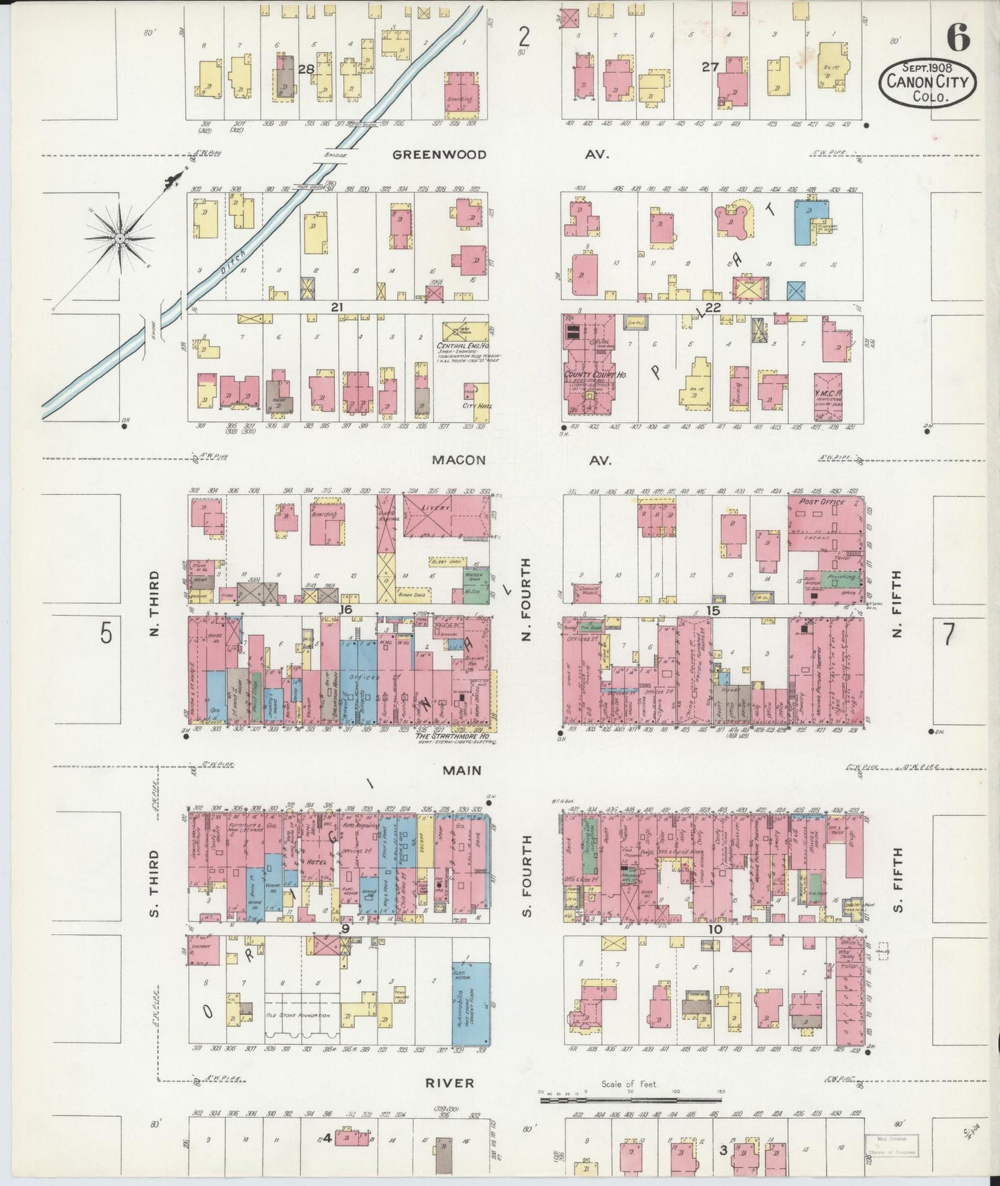 Sanborn Fire Insurance Map from Canon City, Fremont County, Colorado (1908), Sheet #0006 - Complete Map Set gallery image, historic Sanborn map, vintage wall art, Colorado Colorado