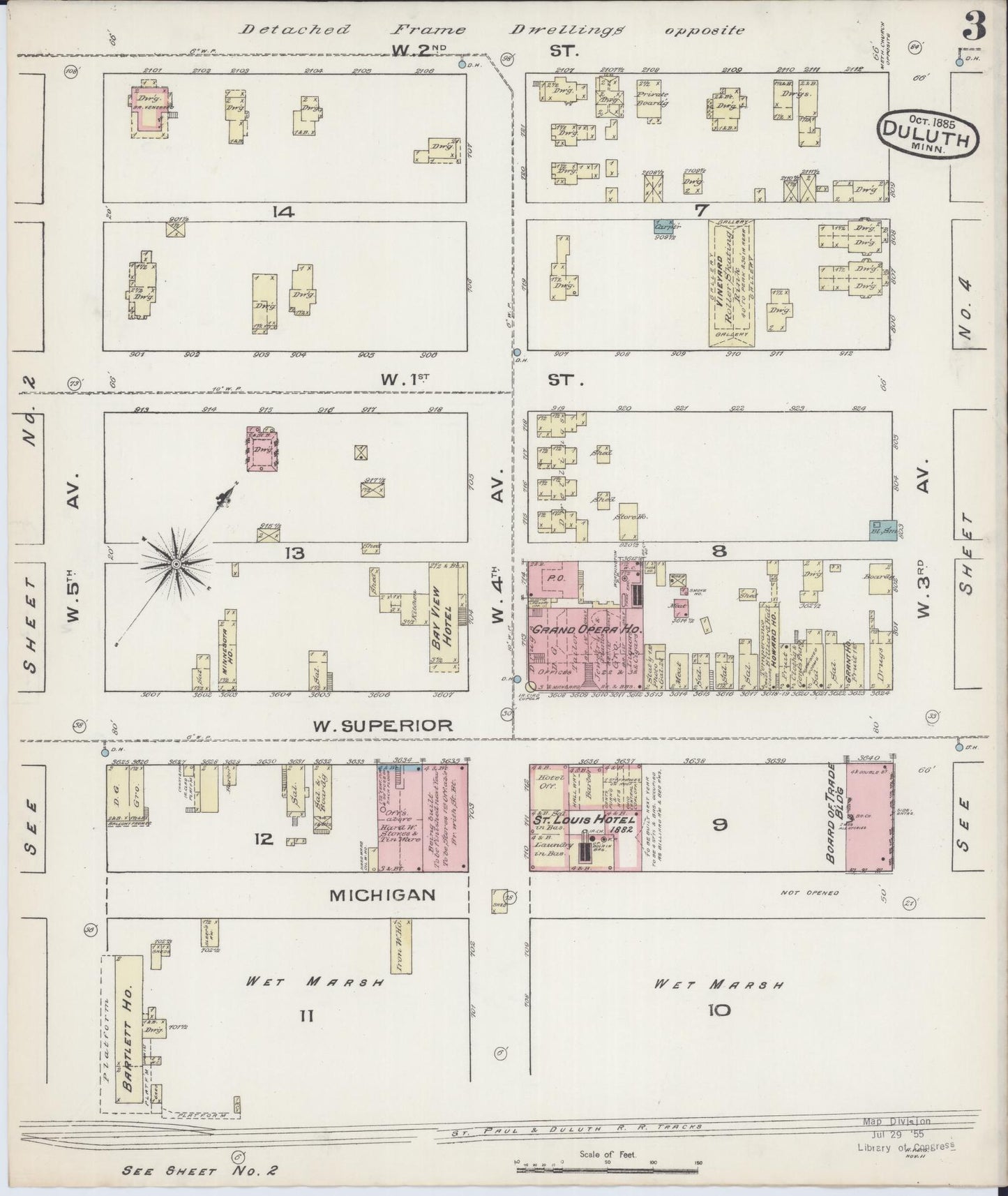 Sanborn Fire Insurance Map from Duluth, Saint Louis County, Minnesota (1885), Sheet #0003 - Historic Sanborn Fire Insurance Map Print, vintage old map wall art, antique decor, genealogy gift, Minnesota Minnesota map