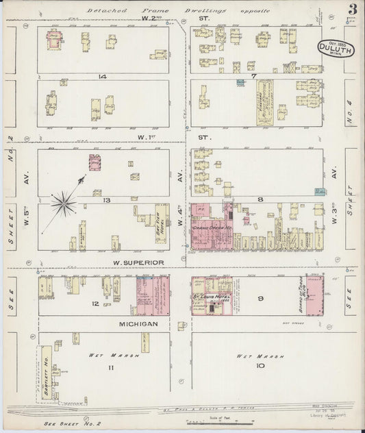 Sanborn Fire Insurance Map from Duluth, Saint Louis County, Minnesota (1885), Sheet #0003 - Historic Sanborn Fire Insurance Map Print, vintage old map wall art, antique decor, genealogy gift, Minnesota Minnesota map