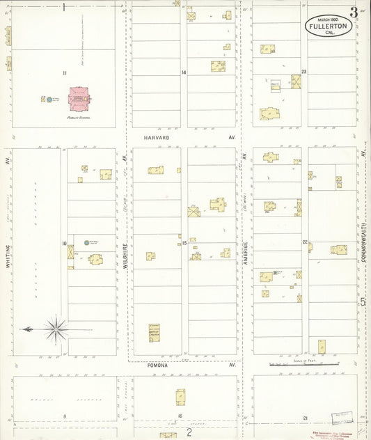 Sanborn Fire Insurance Map from Fullerton, Orange County, California (1900), Sheet #0003 - Historic Sanborn Fire Insurance Map Print, vintage old map wall art, antique decor, genealogy gift, California California map