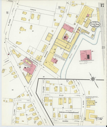 Sanborn Fire Insurance Map from Hyde Park, Norfolk County, Massachusetts (1911), Sheet #0017 - Complete Map Set gallery image, historic Sanborn map, vintage wall art, Massachusetts Massachusetts