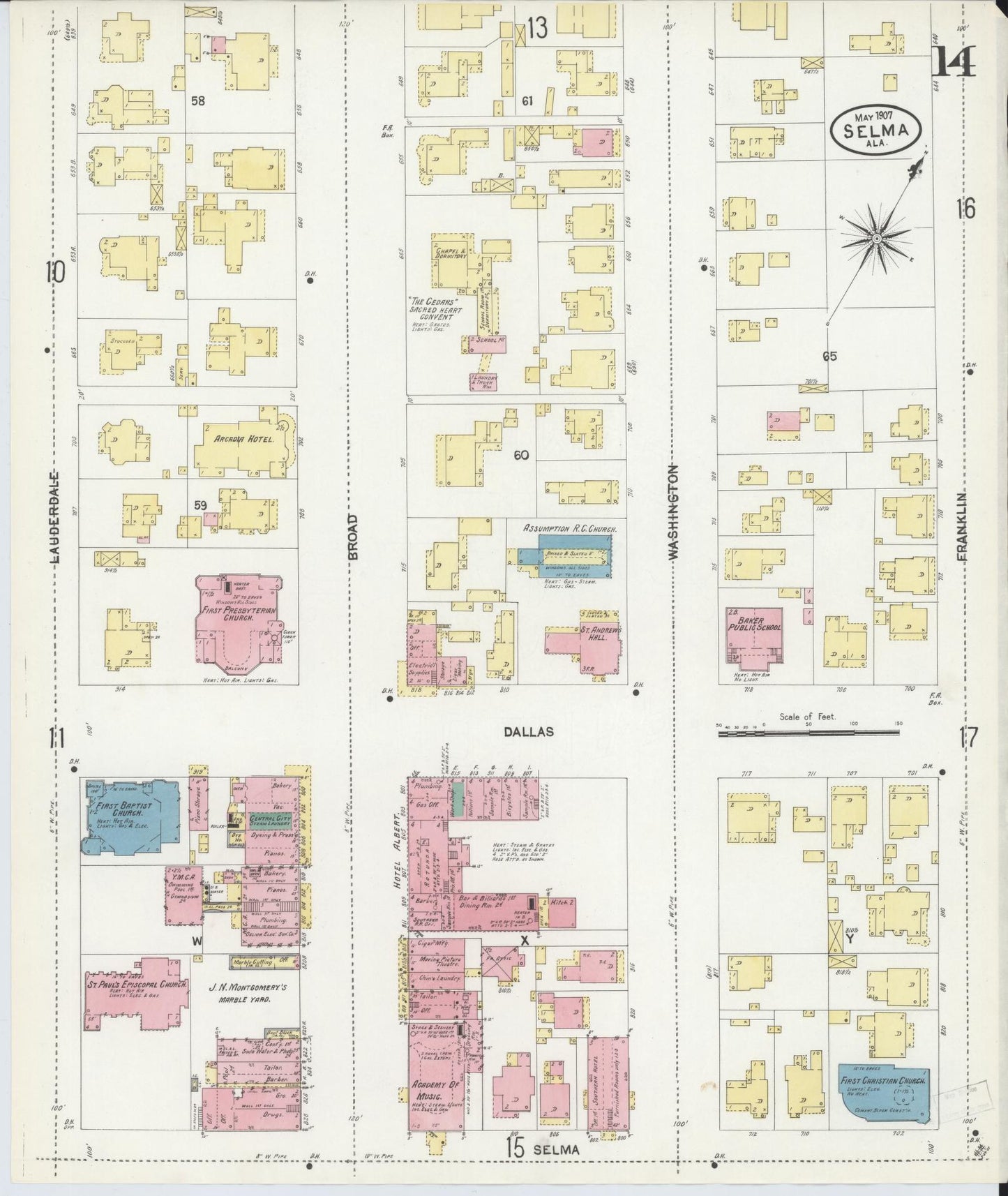 Sanborn Fire Insurance Map from Selma, Dallas County, Alabama (1907), Sheet #0014 - Complete Map Set gallery image, historic Sanborn map, vintage wall art, Alabama Alabama