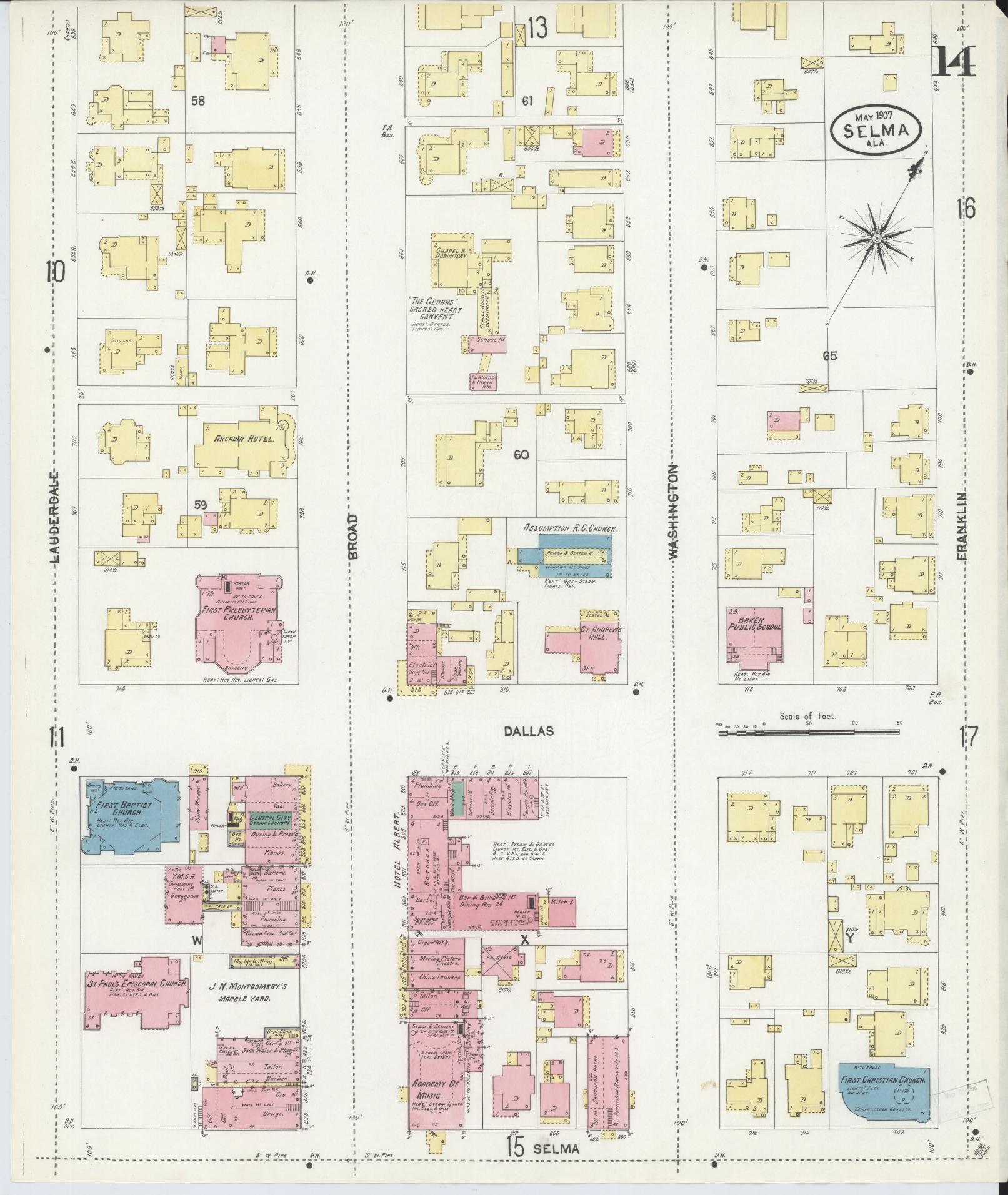Sanborn Fire Insurance Map from Selma, Dallas County, Alabama (1907), Sheet #0014 - Complete Map Set gallery image, historic Sanborn map, vintage wall art, Alabama Alabama
