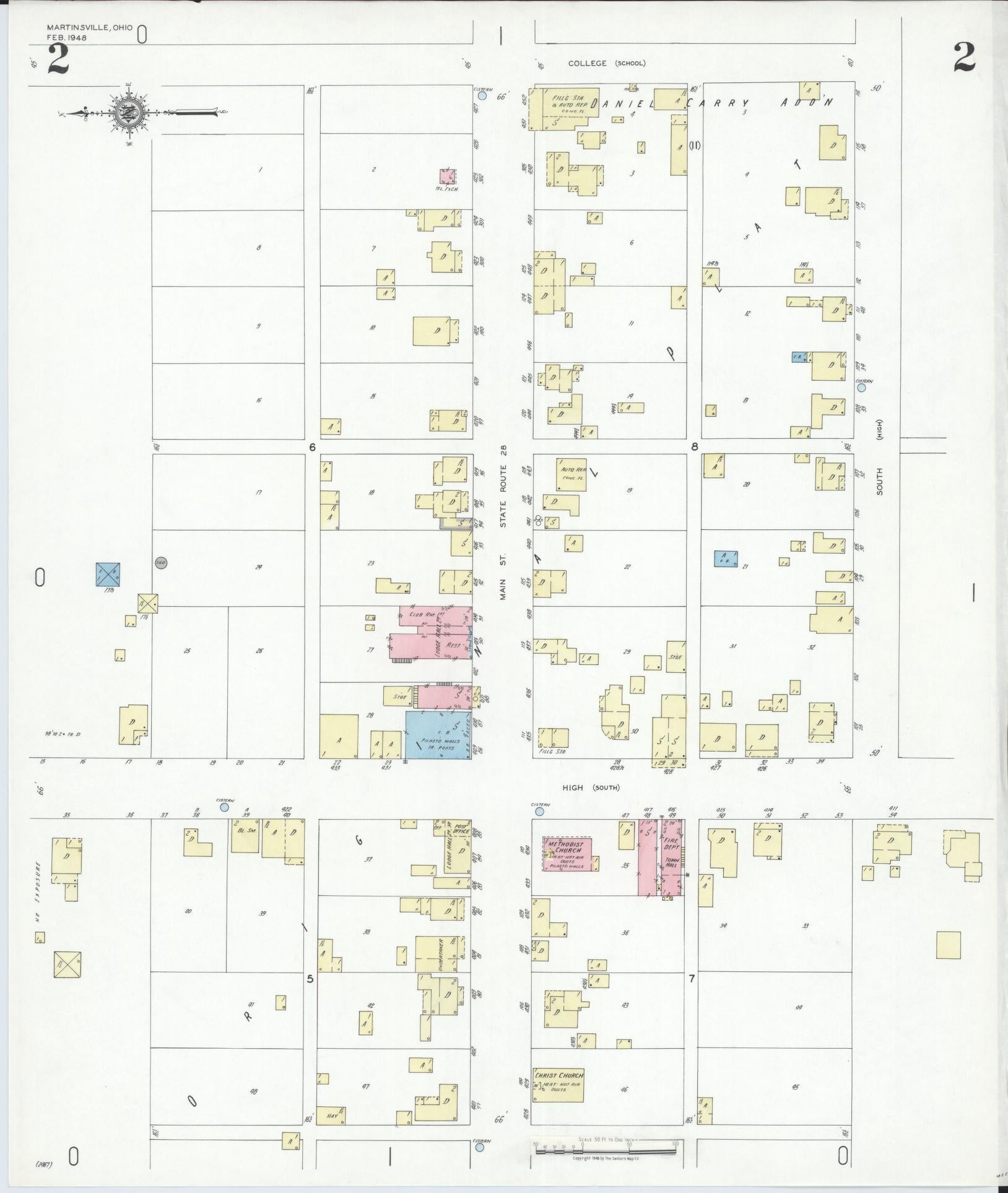 Sanborn Fire Insurance Map from Martinsville, Clinton County, Ohio (1948), Sheet #0002 - Complete Map Set gallery image, historic Sanborn map, vintage wall art, Ohio Ohio