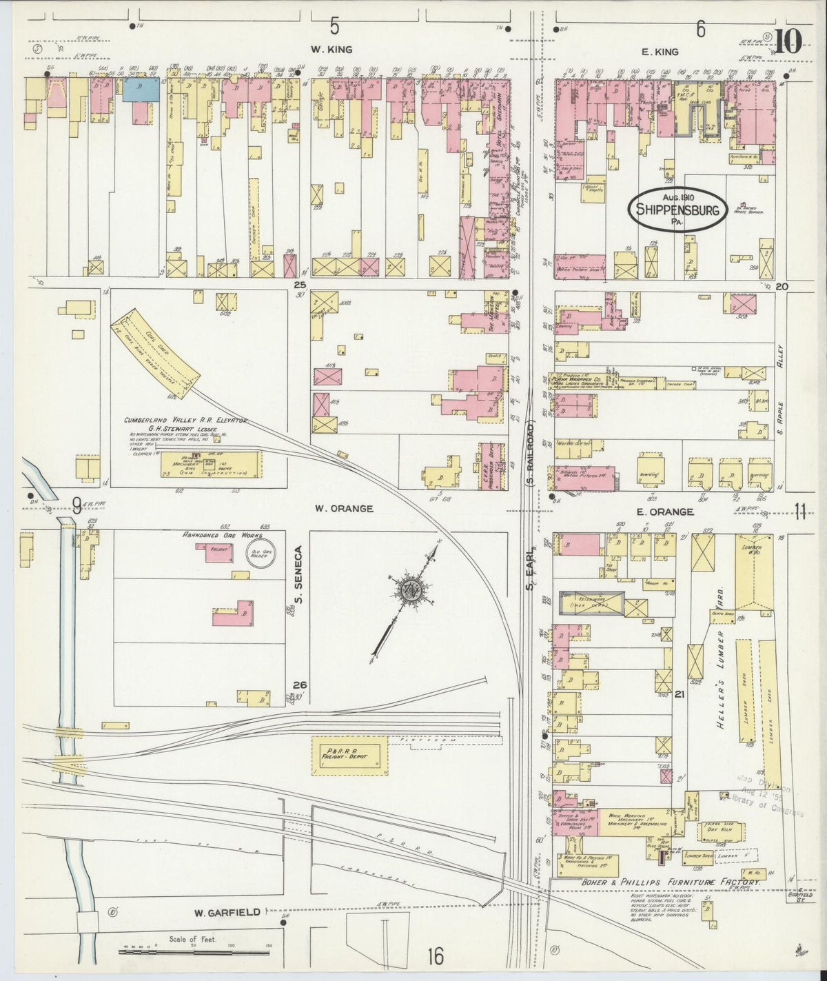 Sanborn Fire Insurance Map from Shippensburg, Cumberland And Franklin Counties, Pennsylvania (1910), Sheet #0010 - Historic Sanborn Fire Insurance Map Print, vintage old map wall art, antique decor, genealogy gift, Counties Pennsylvania map