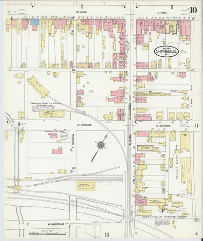 Sanborn Fire Insurance Map from Shippensburg, Cumberland And Franklin Counties, Pennsylvania (1910), Sheet #0010 - Historic Sanborn Fire Insurance Map Print, vintage old map wall art, antique decor, genealogy gift, Counties Pennsylvania map