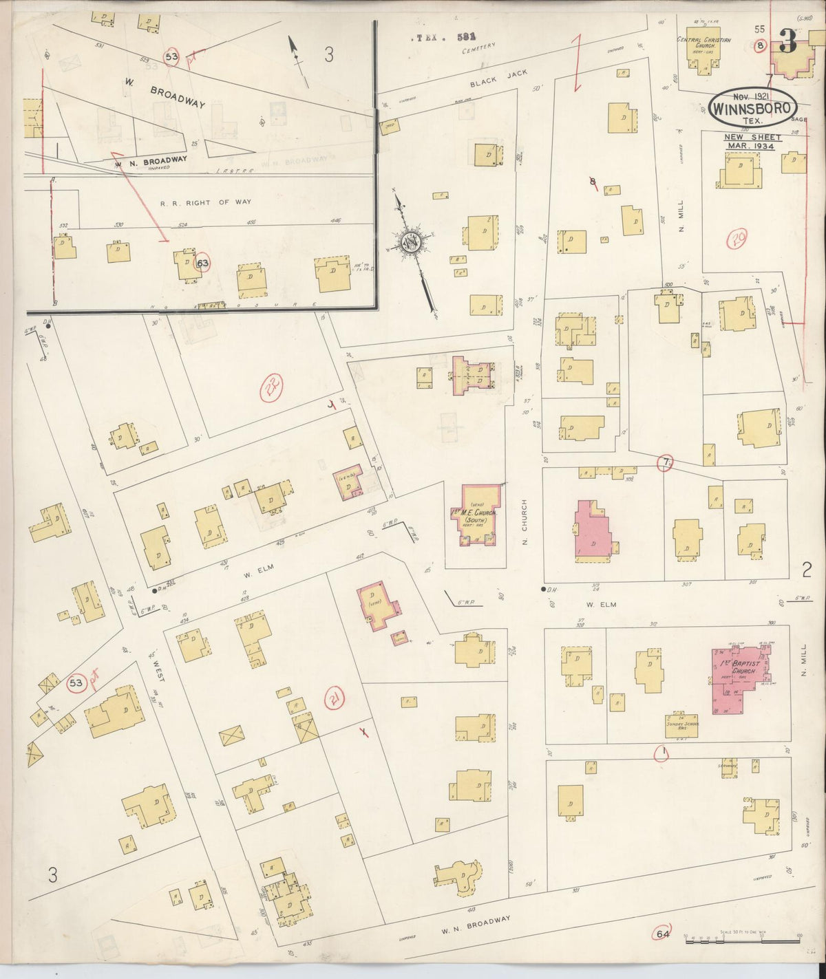 Sanborn Fire Insurance Map from Winnsboro, Wood County, Texas (1943), Sheet #0003 - Complete Map Set gallery image, historic Sanborn map, vintage wall art, Texas Texas